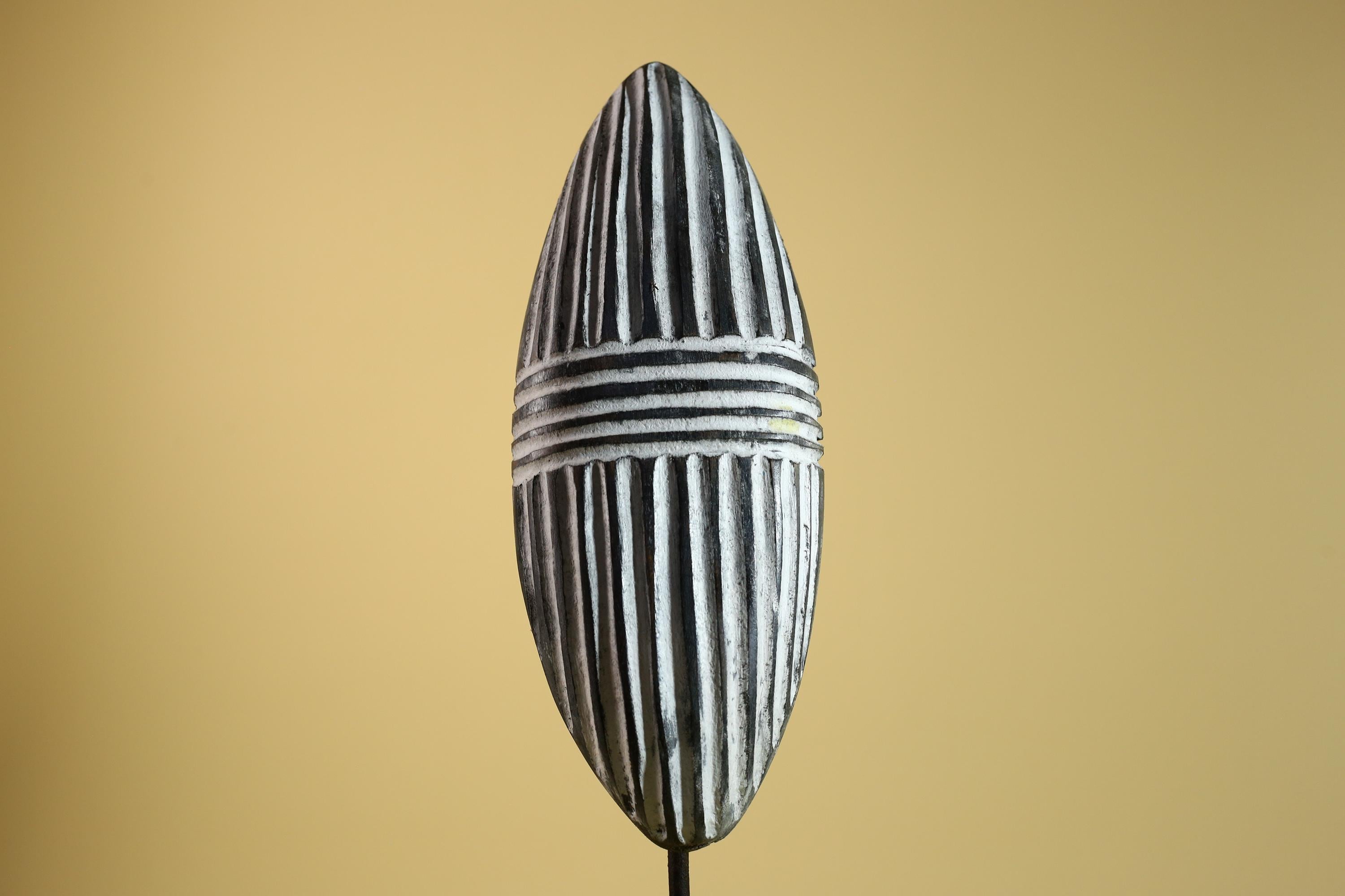 African Tribal Mask Carved Wood shield Linear Pattern West Africa Wall Decor-G5922
