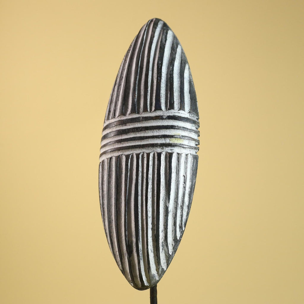 African Tribal Mask Carved Wood shield Linear Pattern West Africa Wall Decor-G5922