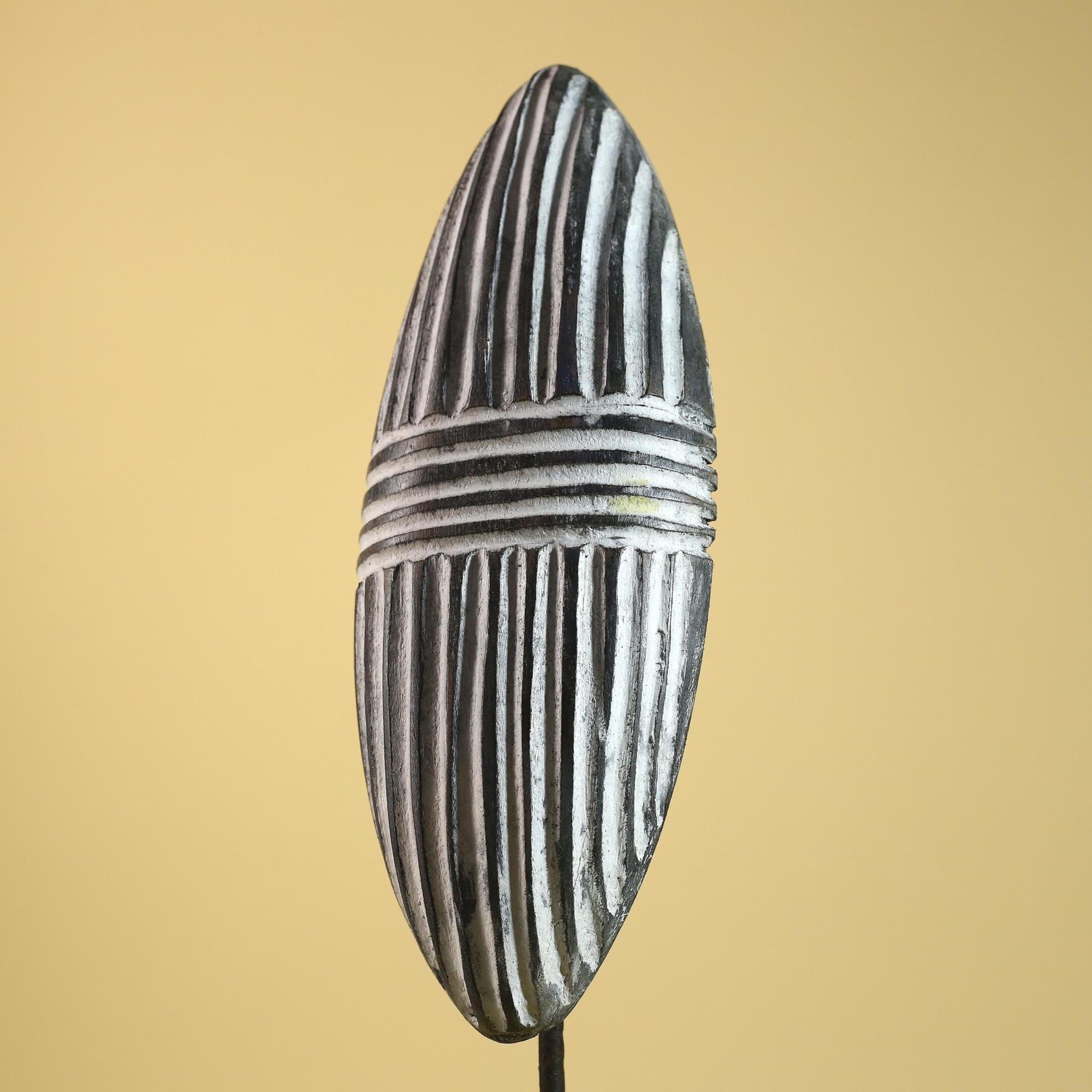 African Tribal Mask Carved Wood shield Linear Pattern West Africa Wall Decor-G5922