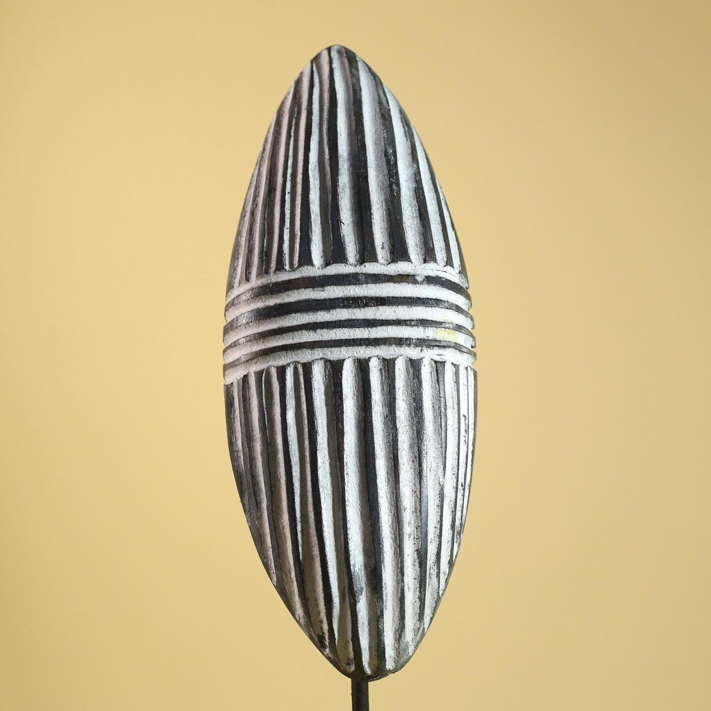 African Tribal Mask Carved Wood shield Linear Pattern West Africa Wall Decor-G5922