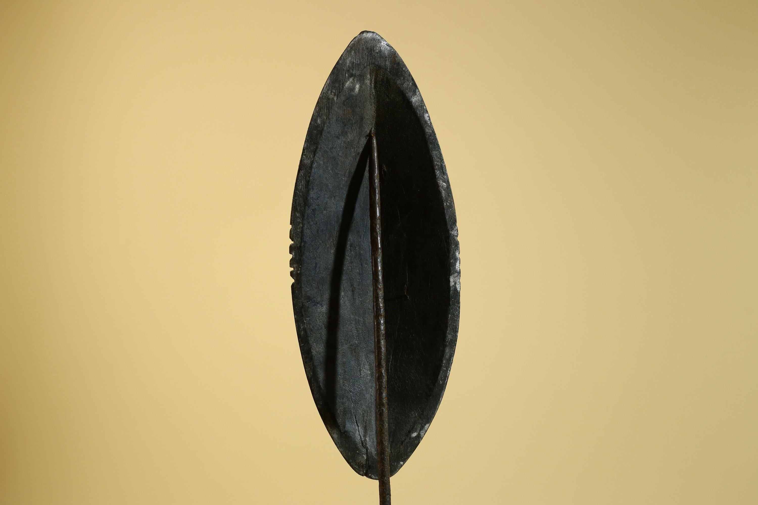African Tribal Mask Carved Wood shield Linear Pattern West Africa Wall Decor-G5922