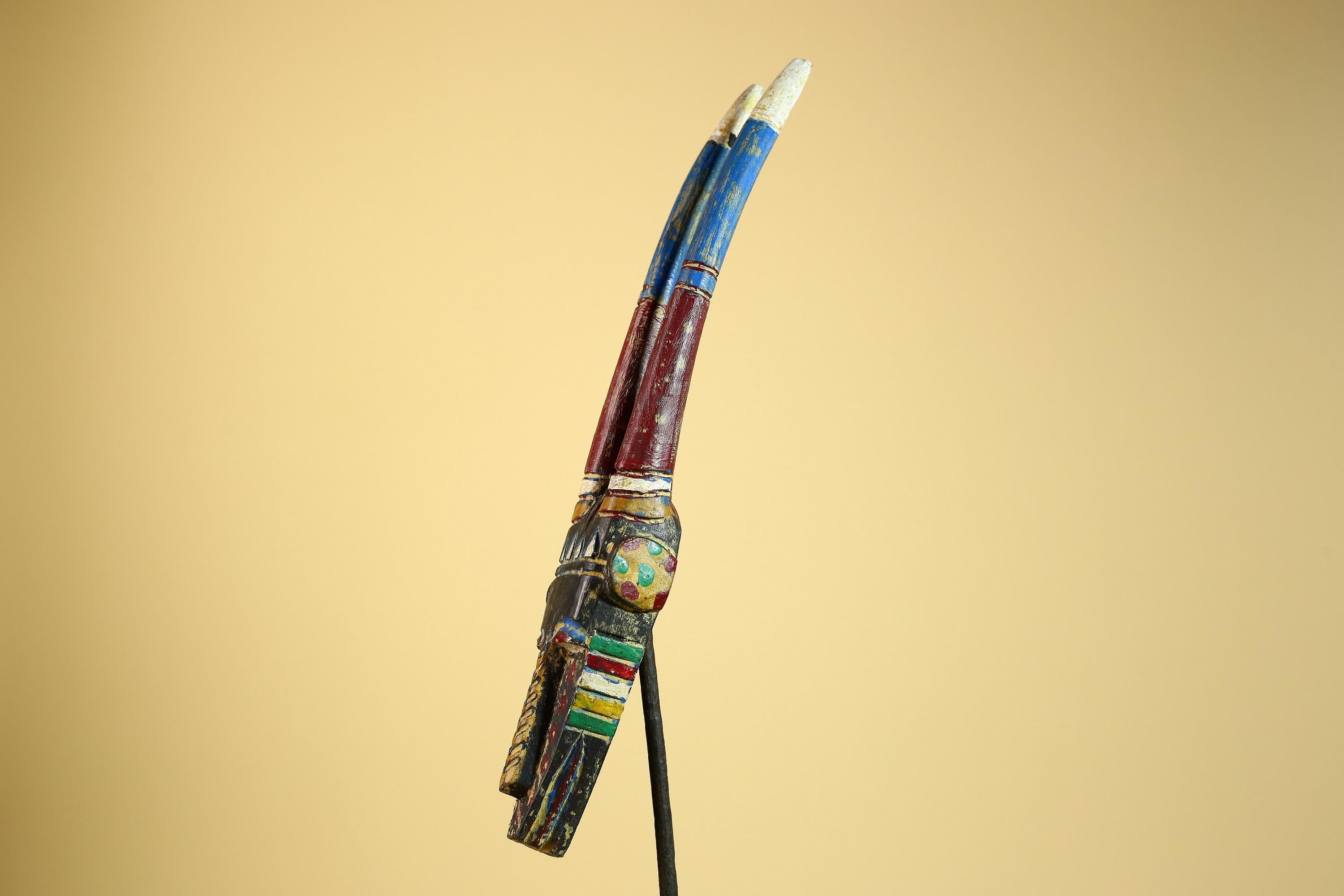 African Mossi Mask Carved Wood Painted Horns Burkina Faso Tribal Art Decor-G5923