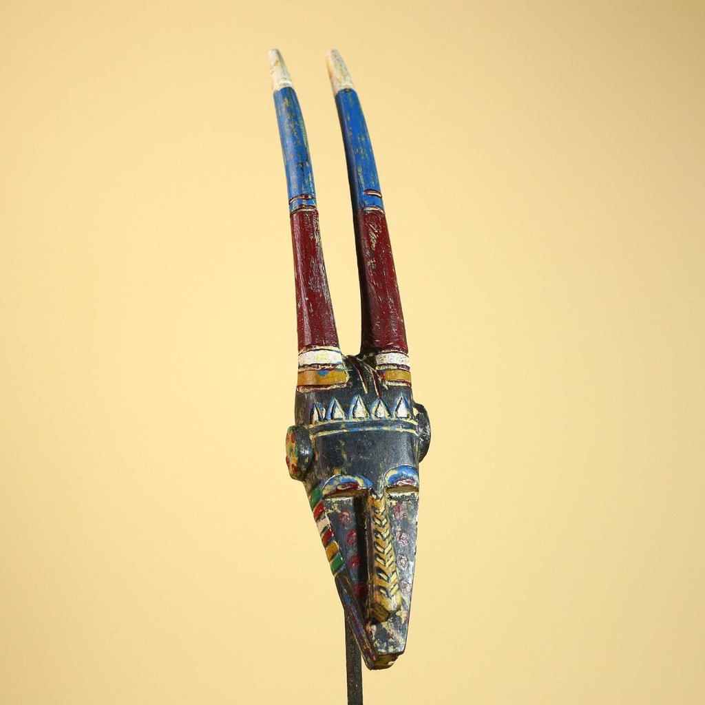 African Mossi Mask Carved Wood Painted Horns Burkina Faso Tribal Art Decor-G5923