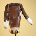 African Tribal Mask Carved Wood Horns Raffia Details Congo Wall Decor-G5924