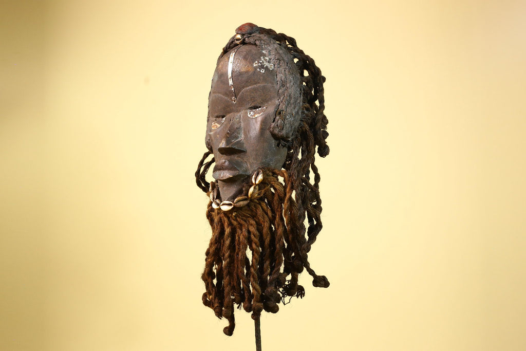 Antique Dan Mask with Braided Beard Cowrie Detail African Ritual Art-G6012
