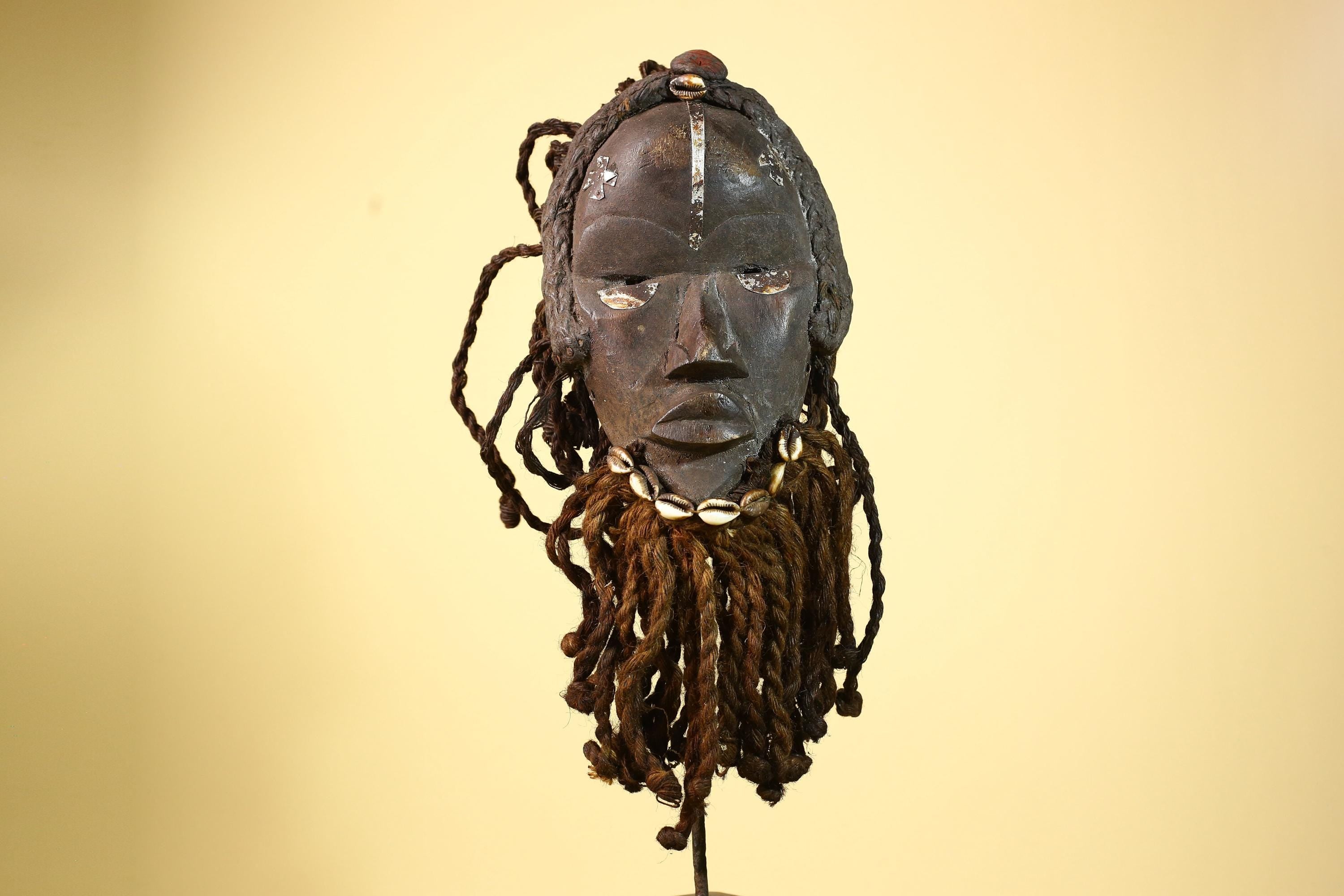 Antique Dan Mask with Braided Beard Cowrie Detail African Ritual Art-G6012