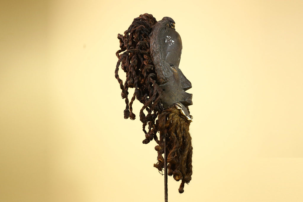 Antique Dan Mask with Braided Beard Cowrie Detail African Ritual Art-G6012