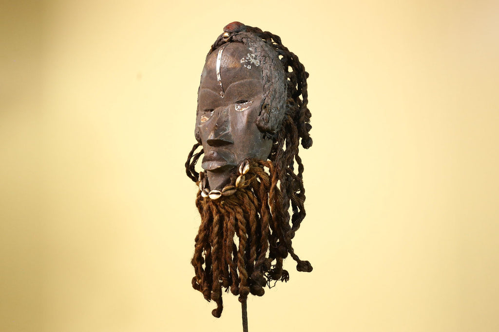 Antique Dan Mask with Braided Beard Cowrie Detail African Ritual Art-G6012