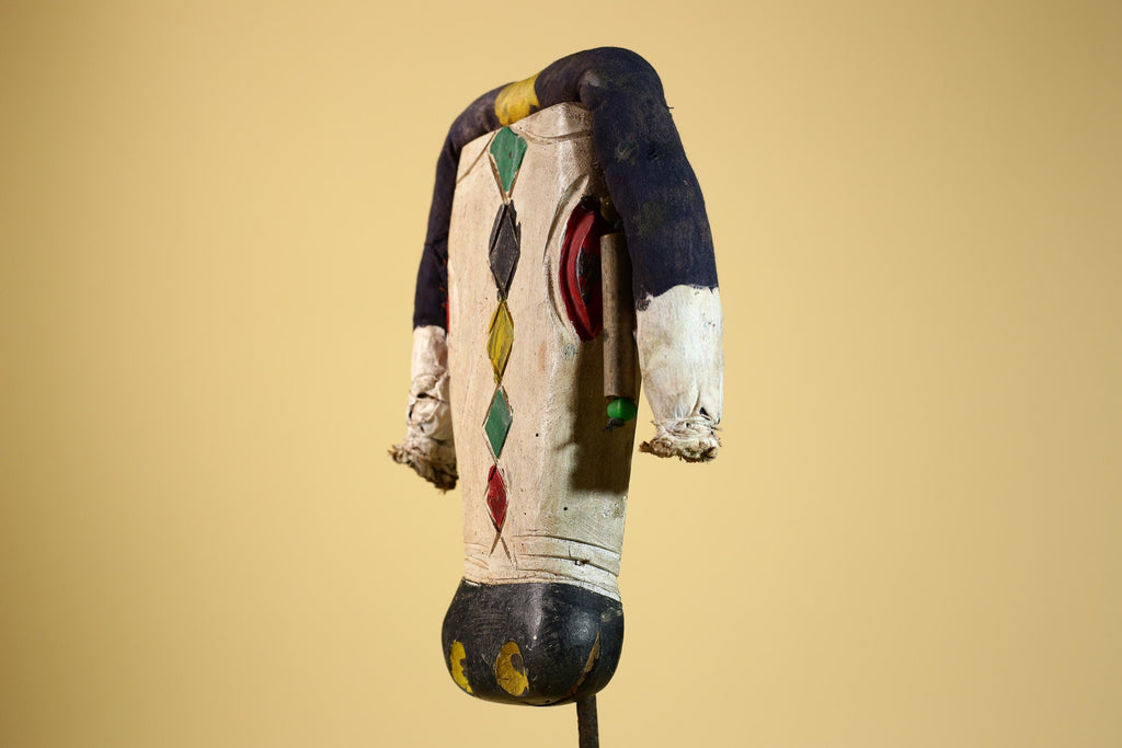 African Tribal Mask Carved Wood Color Motifs West Africa Ritual Art Decor-G5925