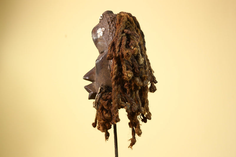 Antique Dan Mask Côte d'Ivoire African Tribal Art Cowrie Braids Metal Art-G6013