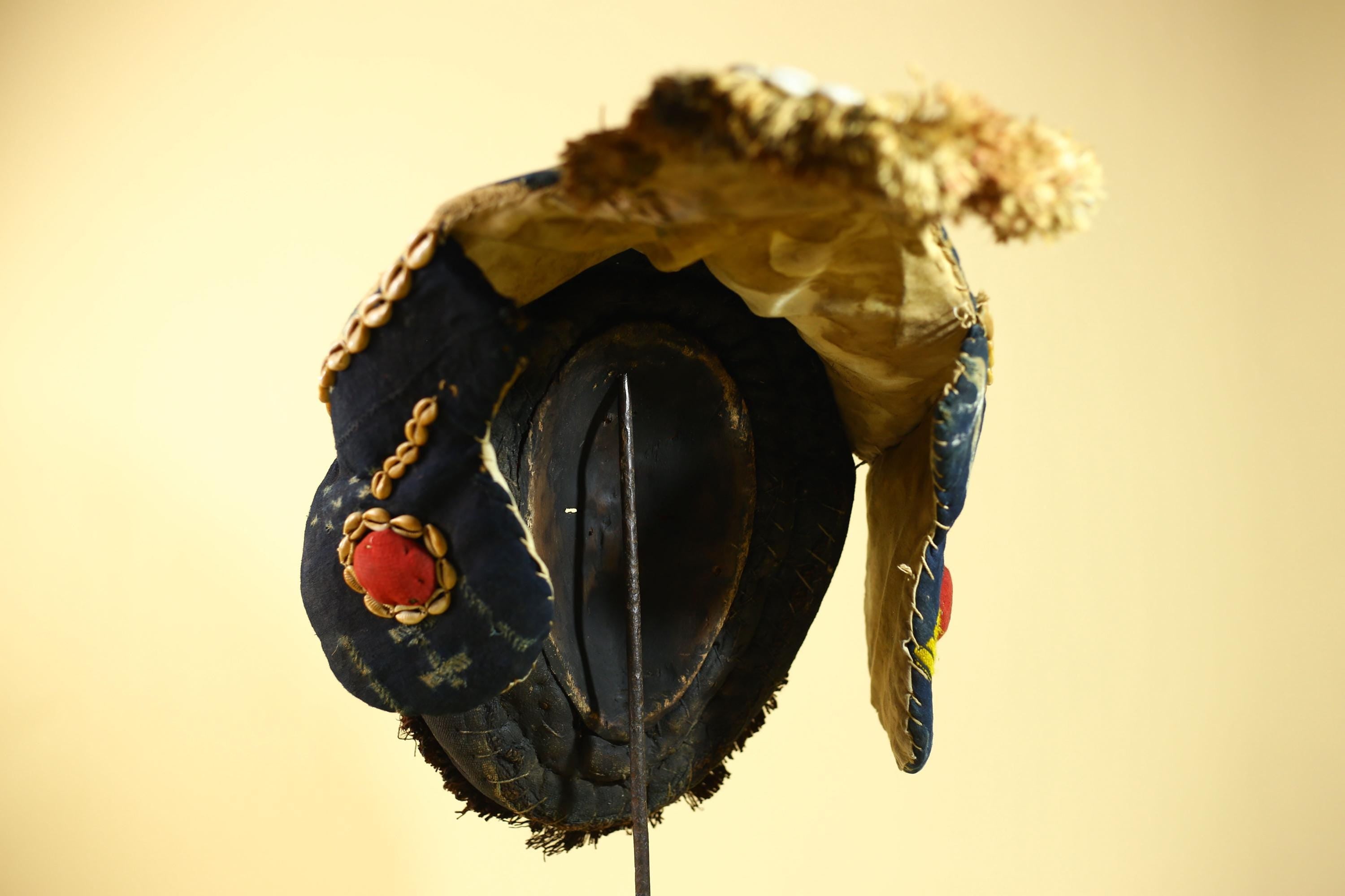 African Antique Dan Mask Côte d'Ivoire Cowrie Headpiece Wood Carved Tribal-G6014