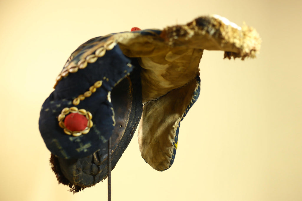 African Antique Dan Mask Côte d'Ivoire Cowrie Headpiece Wood Carved Tribal-G6014