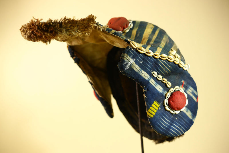 African Antique Dan Mask Côte d'Ivoire Cowrie Headpiece Wood Carved Tribal-G6014