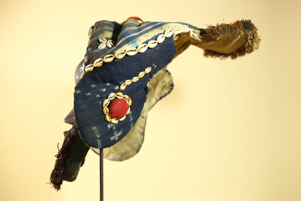 African Antique Dan Mask Côte d'Ivoire Cowrie Headpiece Wood Carved Tribal-G6014