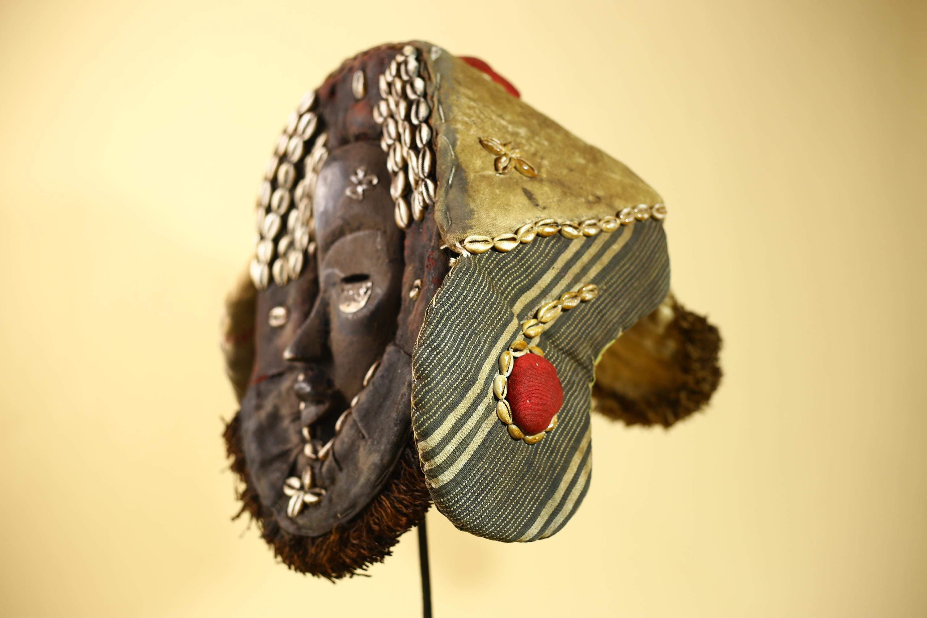 Antique Dan African Mask with Cowrie Shells Hood Tribal Ceremonial Mask-G6015
