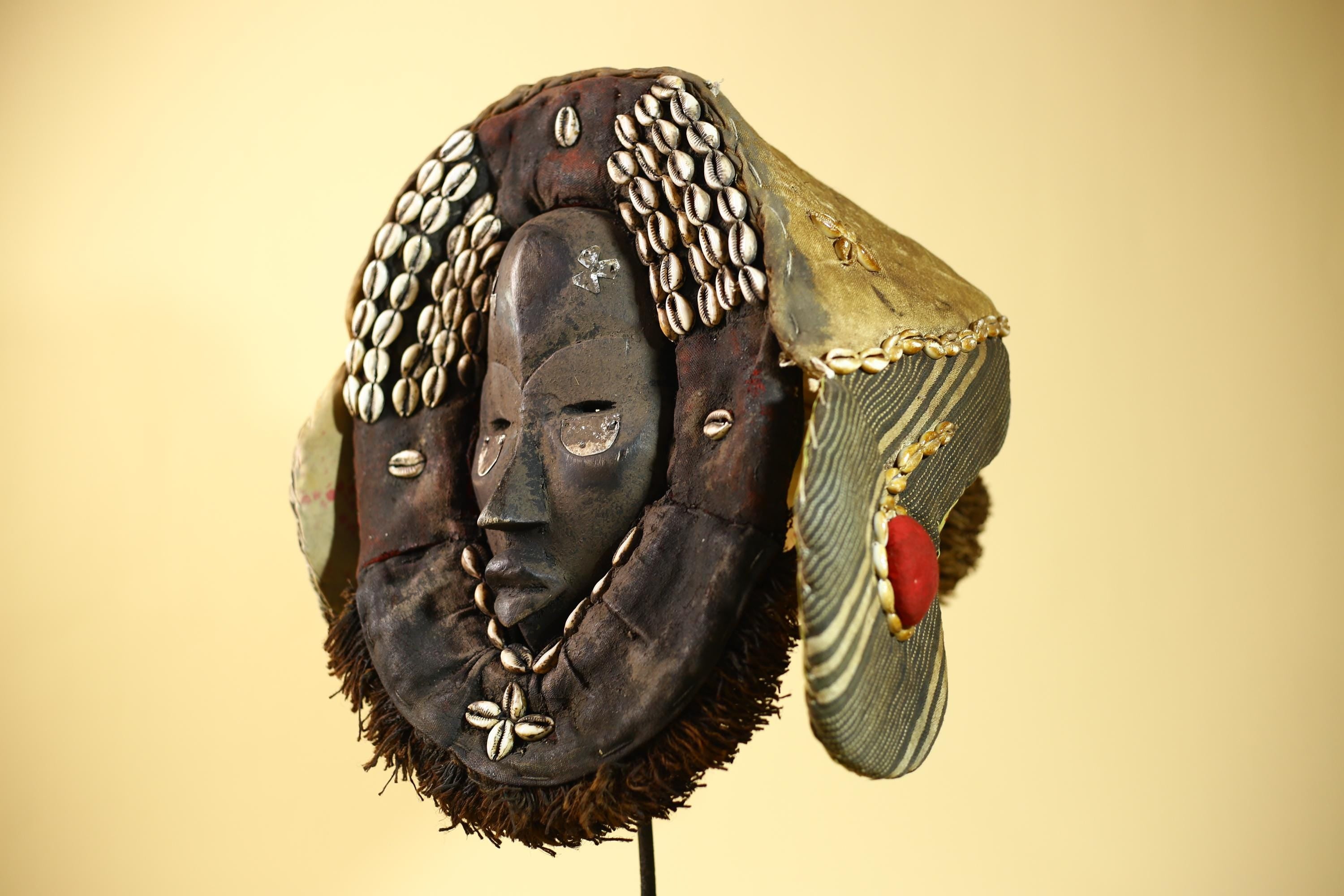 Antique Dan African Mask with Cowrie Shells Hood Tribal Ceremonial Mask-G6015