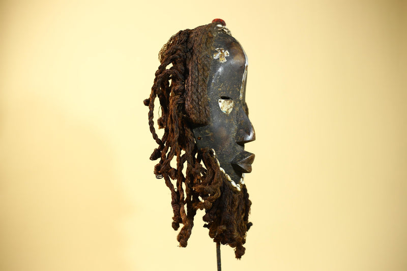 Vintage Dan Mask with Braided Hair &Cowrie Details African Tribal Mask Art-G6017