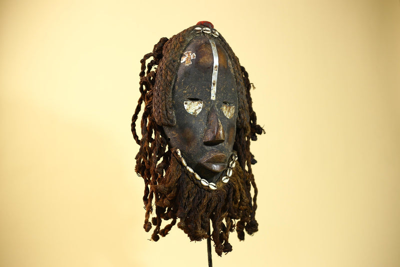 Vintage Dan Mask with Braided Hair &Cowrie Details African Tribal Mask Art-G6017