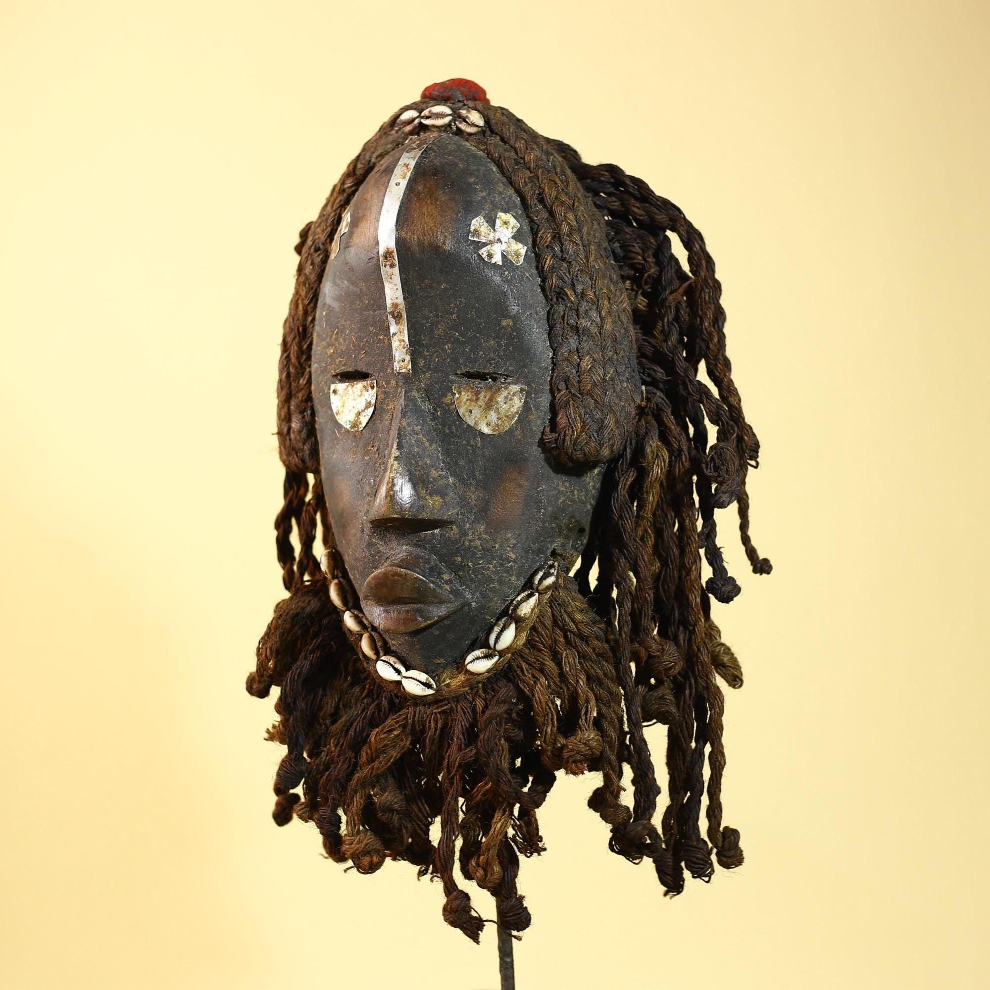 Vintage Dan Mask with Braided Hair &Cowrie Details African Tribal Mask Art-G6017