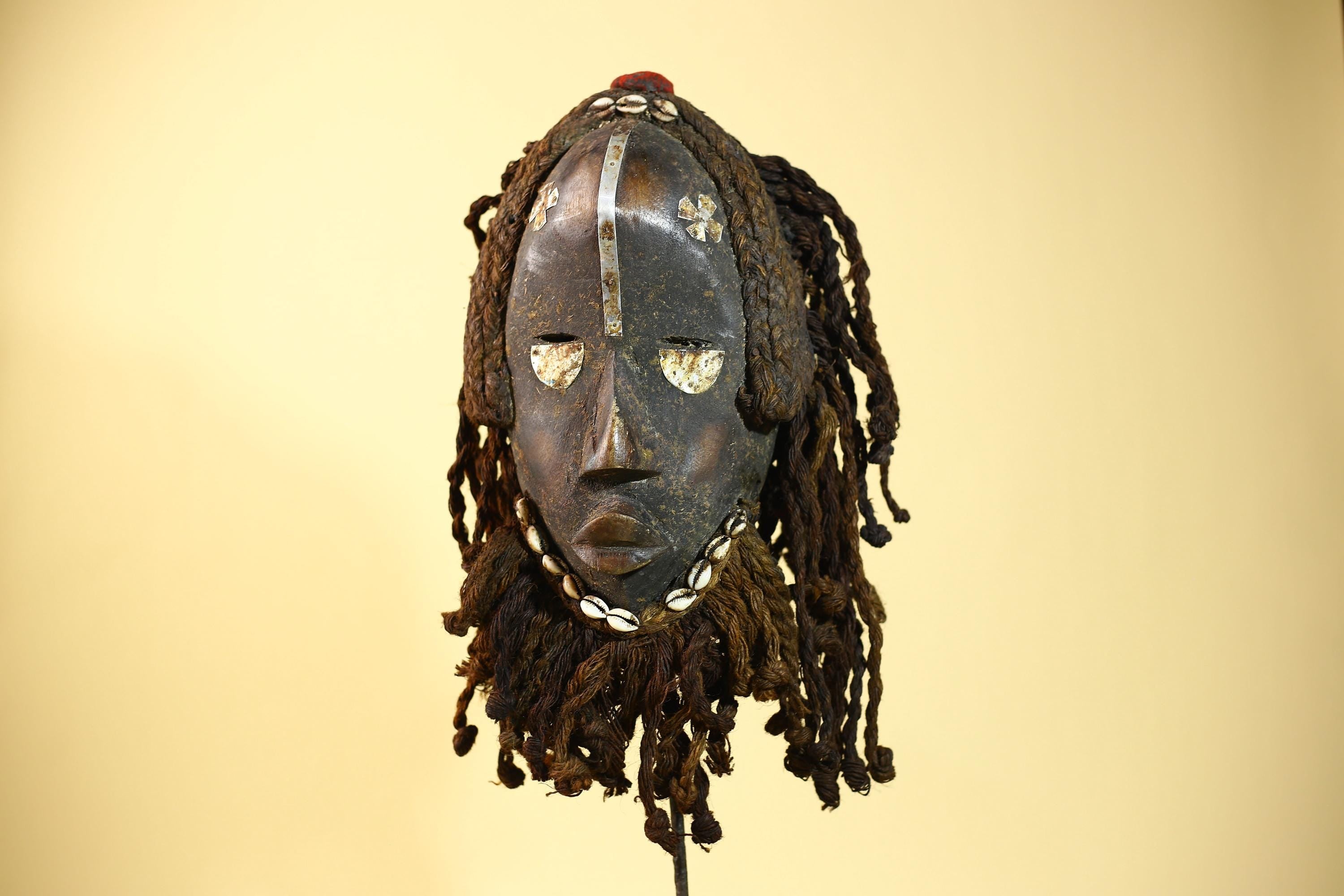 Vintage Dan Mask with Braided Hair &Cowrie Details African Tribal Mask Art-G6017
