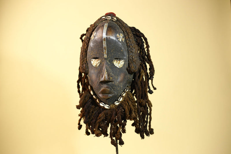 Vintage Dan Mask with Braided Hair &Cowrie Details African Tribal Mask Art-G6017
