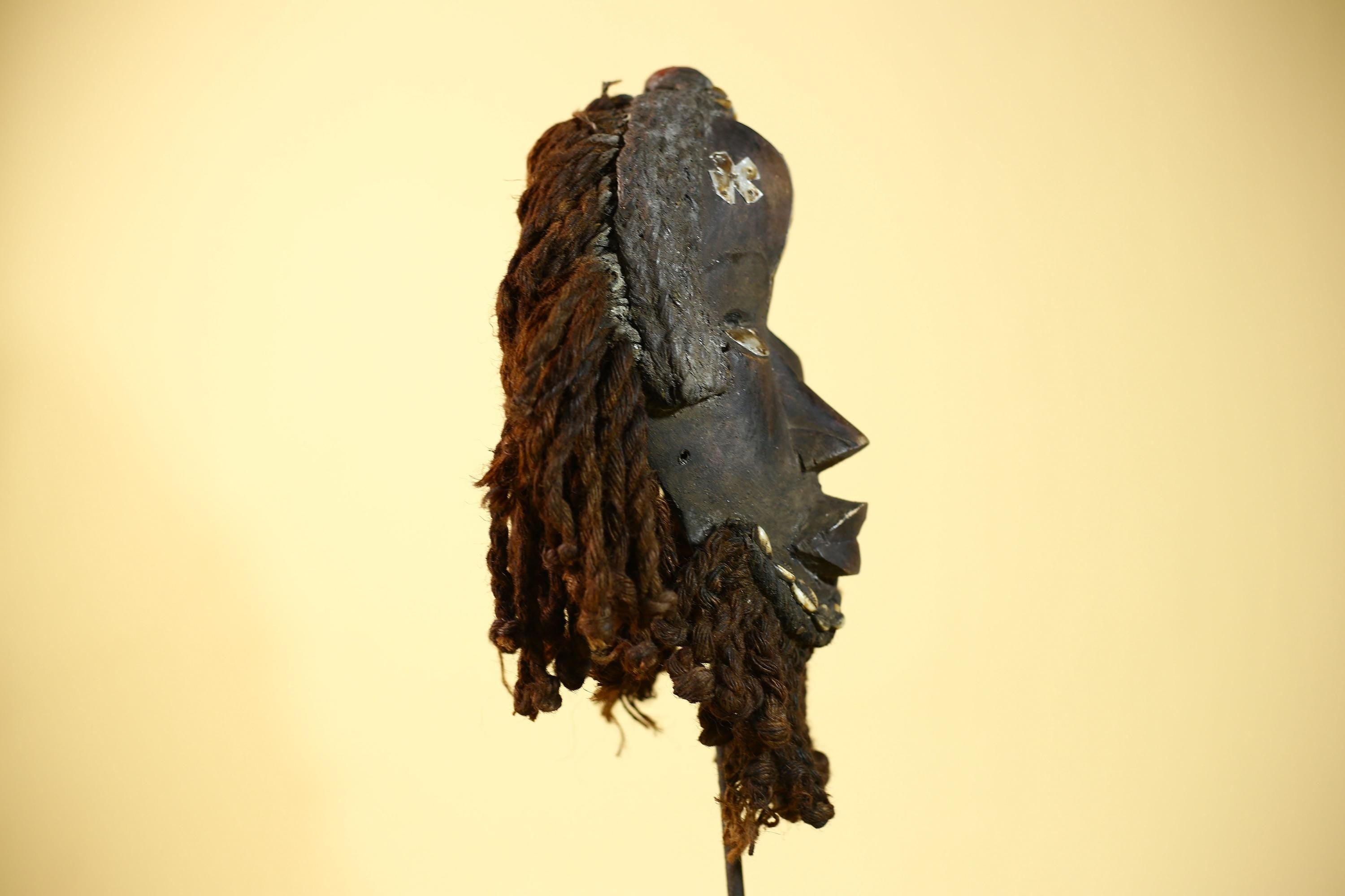 African Vintage Dan Tribal Mask with Braided & Cowrie Shells Côte d’Ivoire-G6019