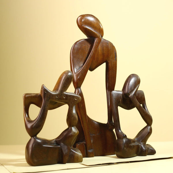 African Abstract Statue Carved Wood Trio Modern Art Decor-G5930