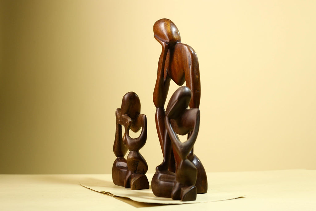 African Abstract Statue Carved Wood Trio Modern Art Decor-G5930