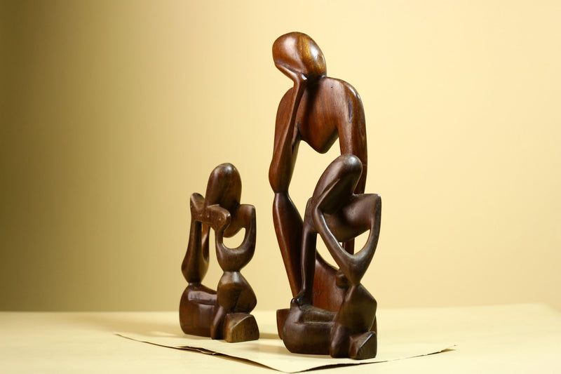 African Abstract Statue Carved Wood Trio Modern Art Decor-G5930