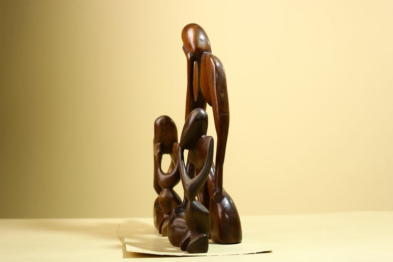 African Abstract Statue Carved Wood Trio Modern Art Decor-G5930