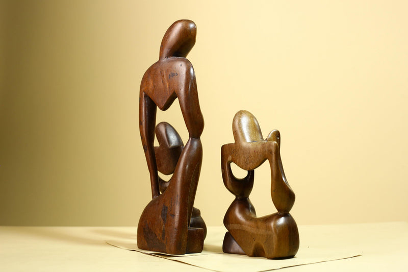 African Abstract Statue Carved Wood Trio Modern Art Decor-G5930
