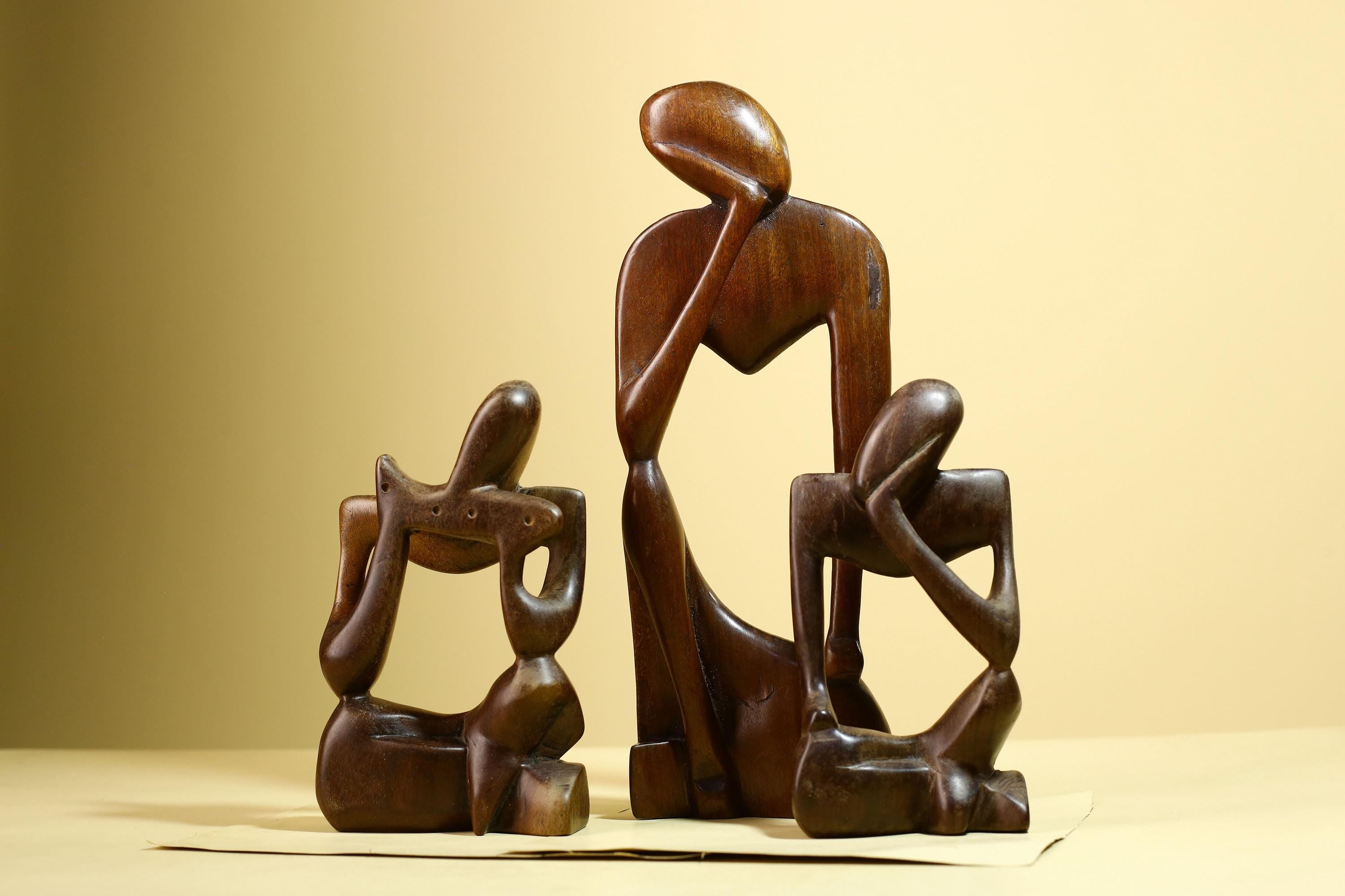 African Abstract Statue Carved Wood Trio Modern Art Decor-G5930