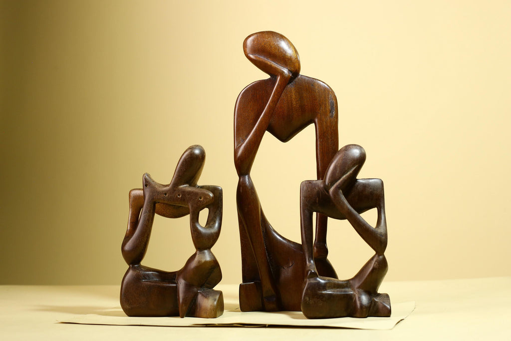 African Abstract Statue Carved Wood Trio Modern Art Decor-G5930