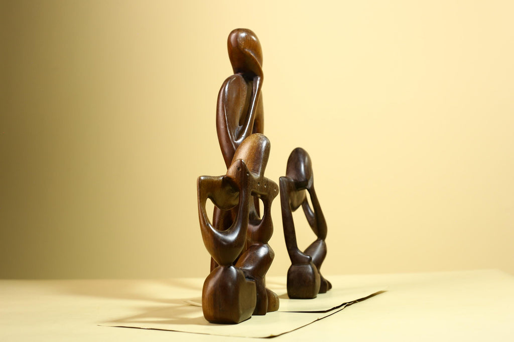 African Abstract Statue Carved Wood Trio Modern Art Decor-G5930