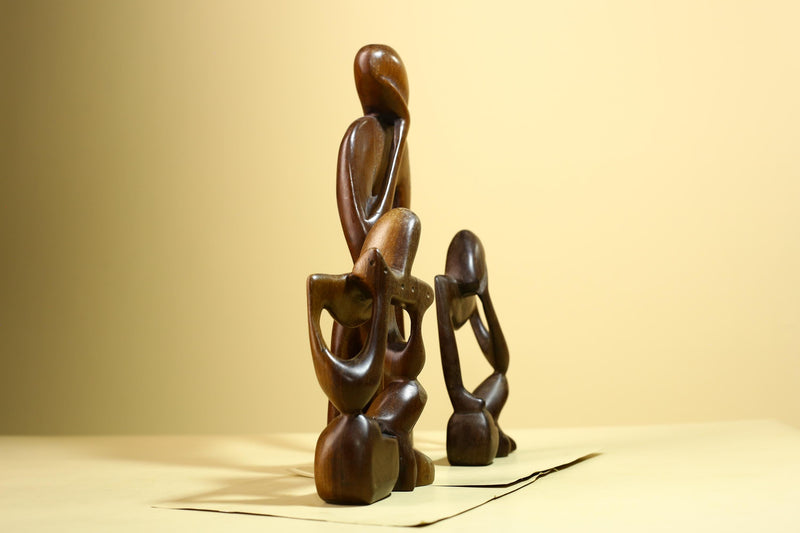 African Abstract Statue Carved Wood Trio Modern Art Decor-G5930
