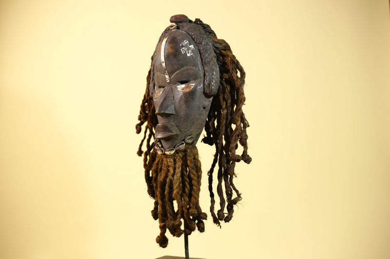 Vintage Dan Mask with Braided Hair &Cowrie Details African Tribal Mask Art-G6022