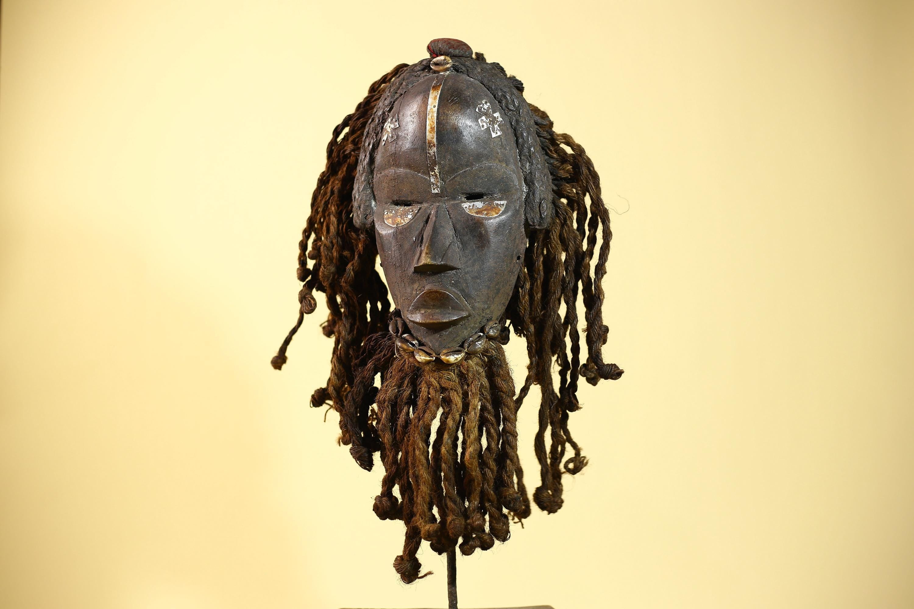Vintage Dan Mask with Braided Hair &Cowrie Details African Tribal Mask Art-G6022