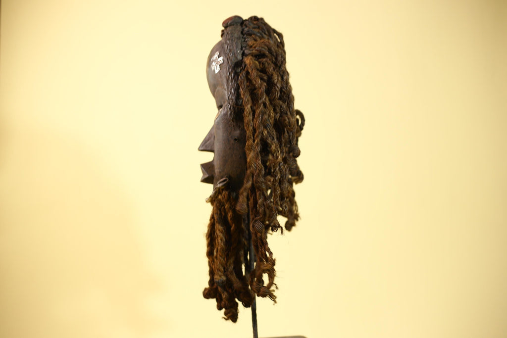 Vintage Dan Mask with Braided Hair &Cowrie Details African Tribal Mask Art-G6022