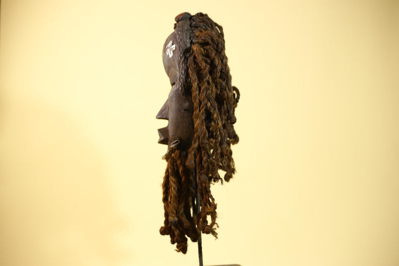 Vintage Dan Mask with Braided Hair &Cowrie Details African Tribal Mask Art-G6022