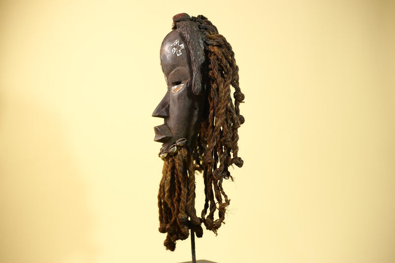Vintage Dan Mask with Braided Hair &Cowrie Details African Tribal Mask Art-G6022