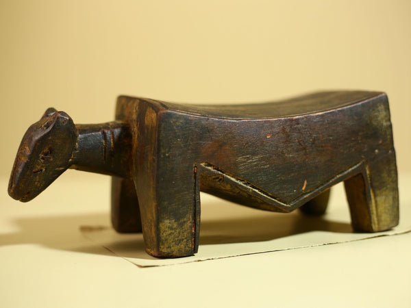 Vintage African Animal Stool Statue Hand-Carved Wood Folk Art Decor-G6030