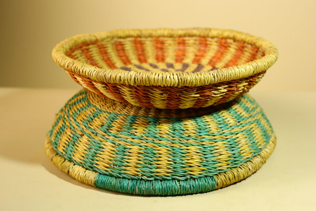African Woven Basket Set Colorful Straw Craft Handmade Home Decor-G5931
