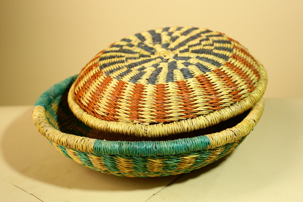 African Woven Basket Set Colorful Straw Craft Handmade Home Decor-G5931