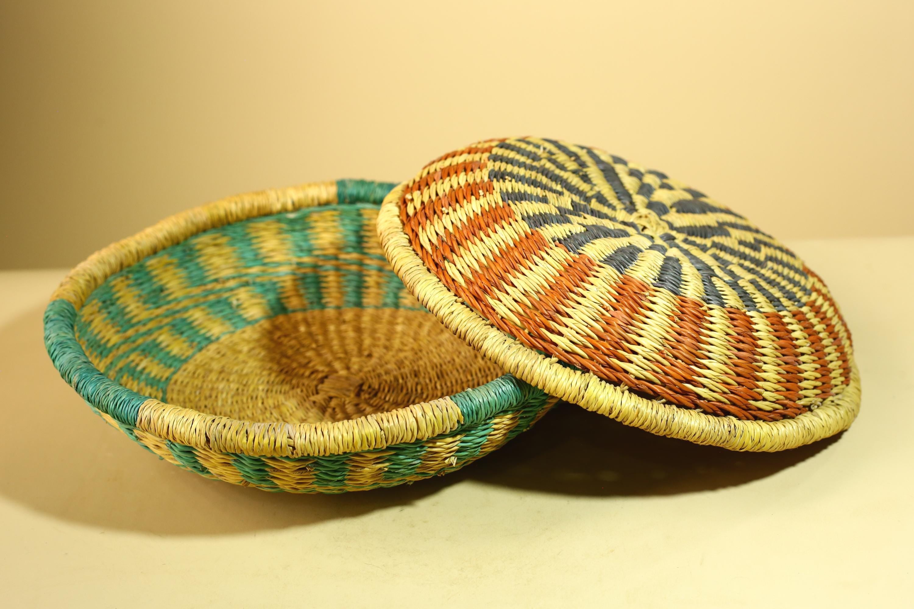 African Woven Basket Set Colorful Straw Craft Handmade Home Decor-G5931