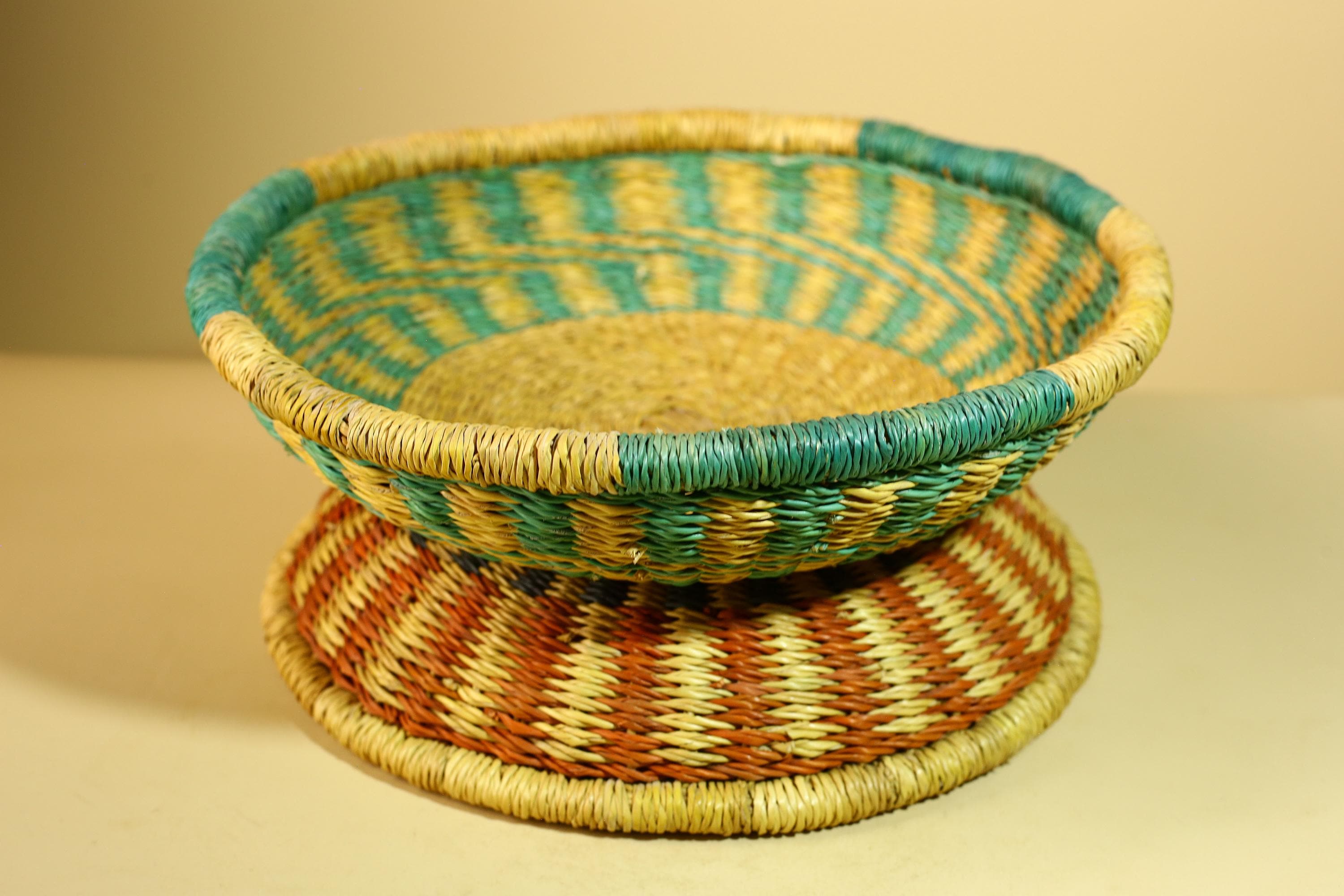 African Woven Basket Set Colorful Straw Craft Handmade Home Decor-G5931