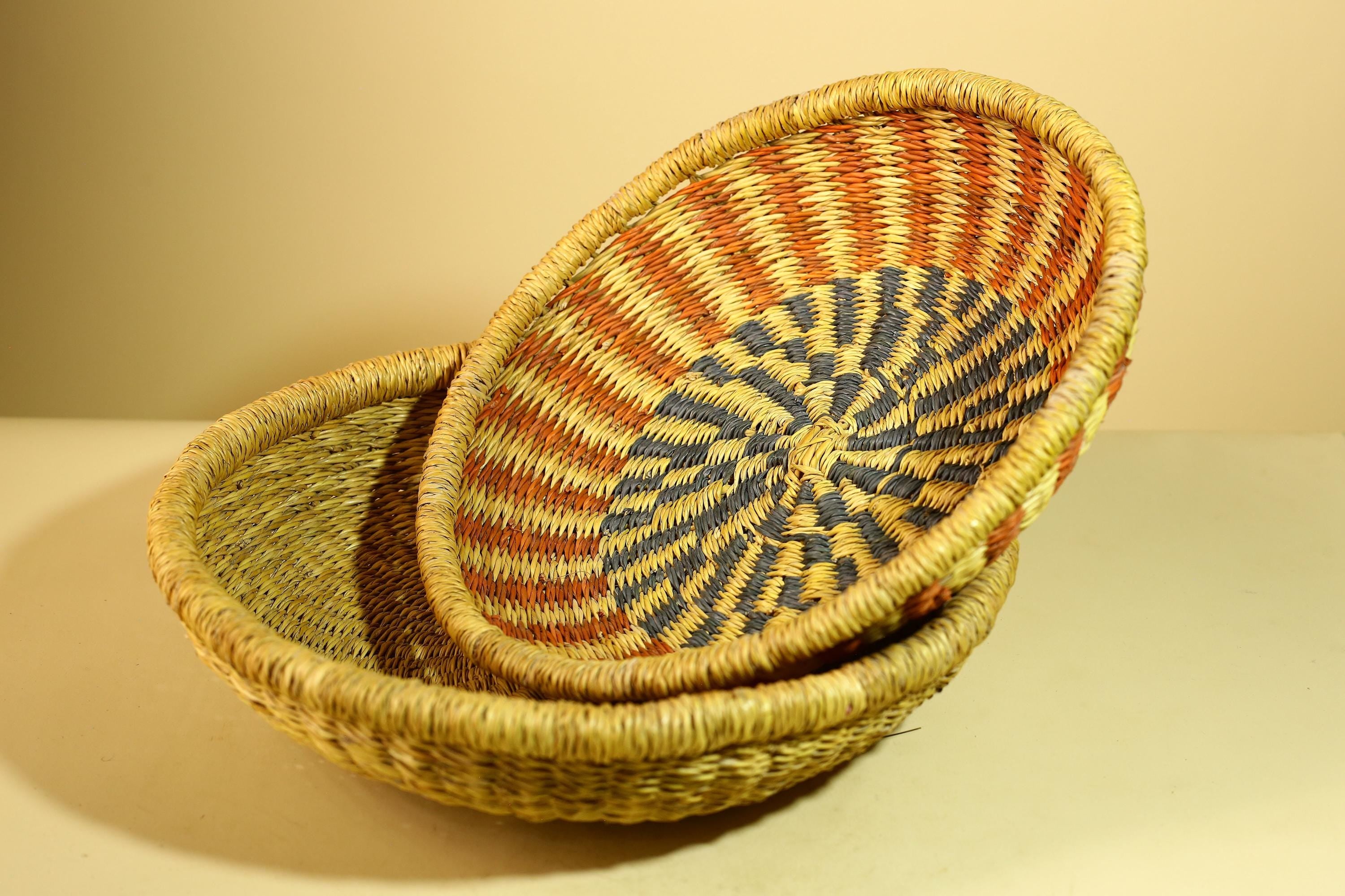 Handwoven African Basket With Lid Natural Grass Colorful Pattern Home Decor-G5932