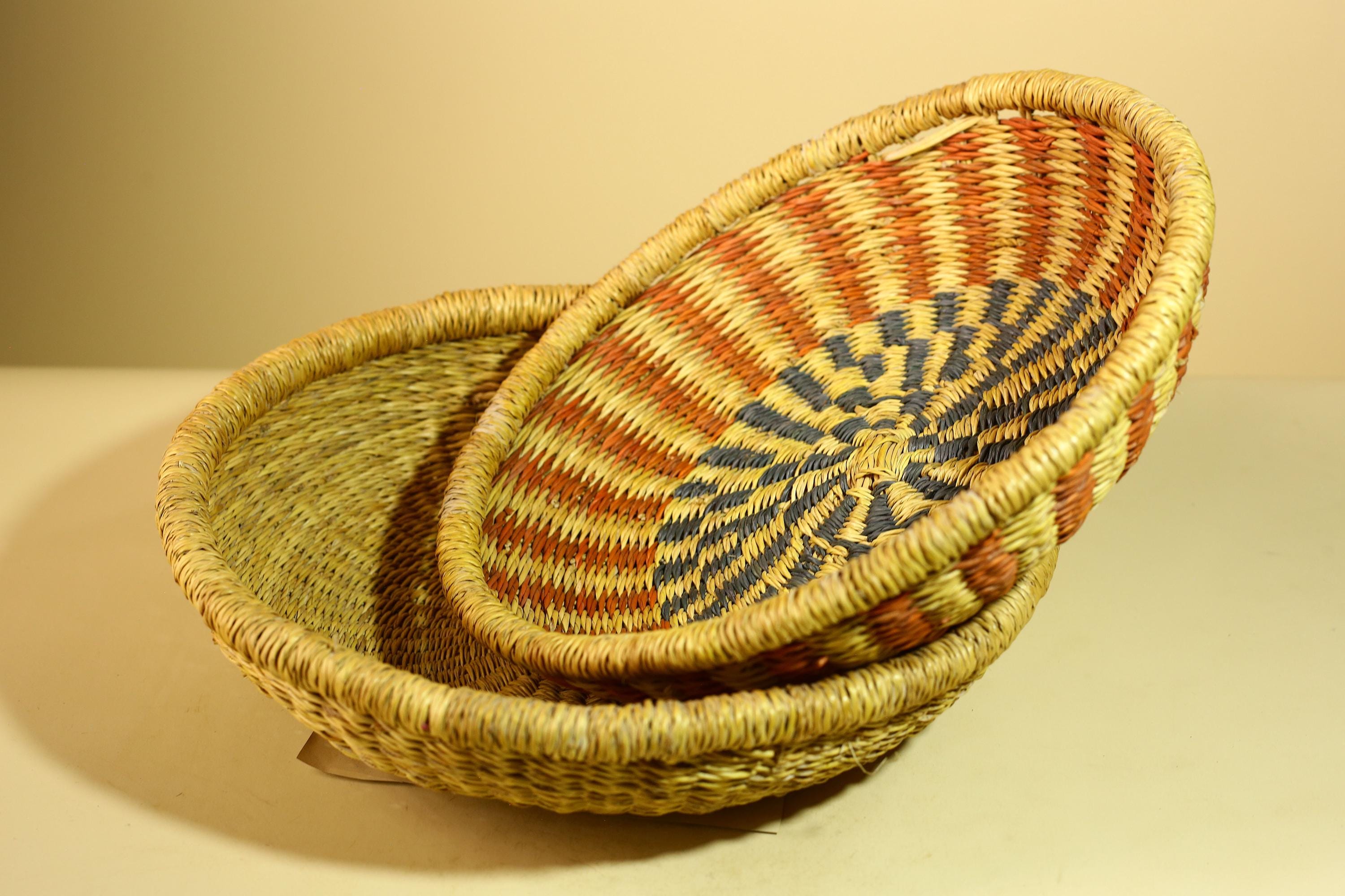 Handwoven African Basket With Lid Natural Grass Colorful Pattern Home Decor-G5932