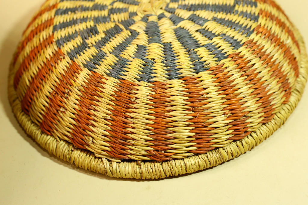 Handwoven African Basket With Lid Natural Grass Colorful Pattern Home Decor-G5932