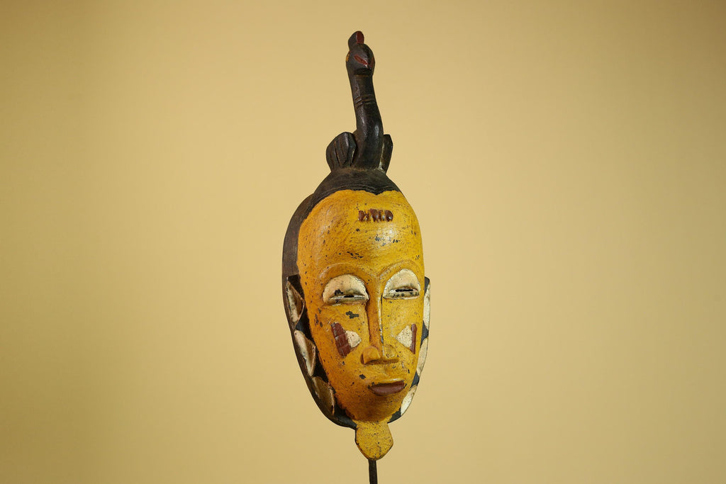 African Guro Mask Carved Wood Bird Crest Côte d’Ivoire Tribal Art Decor-G5934