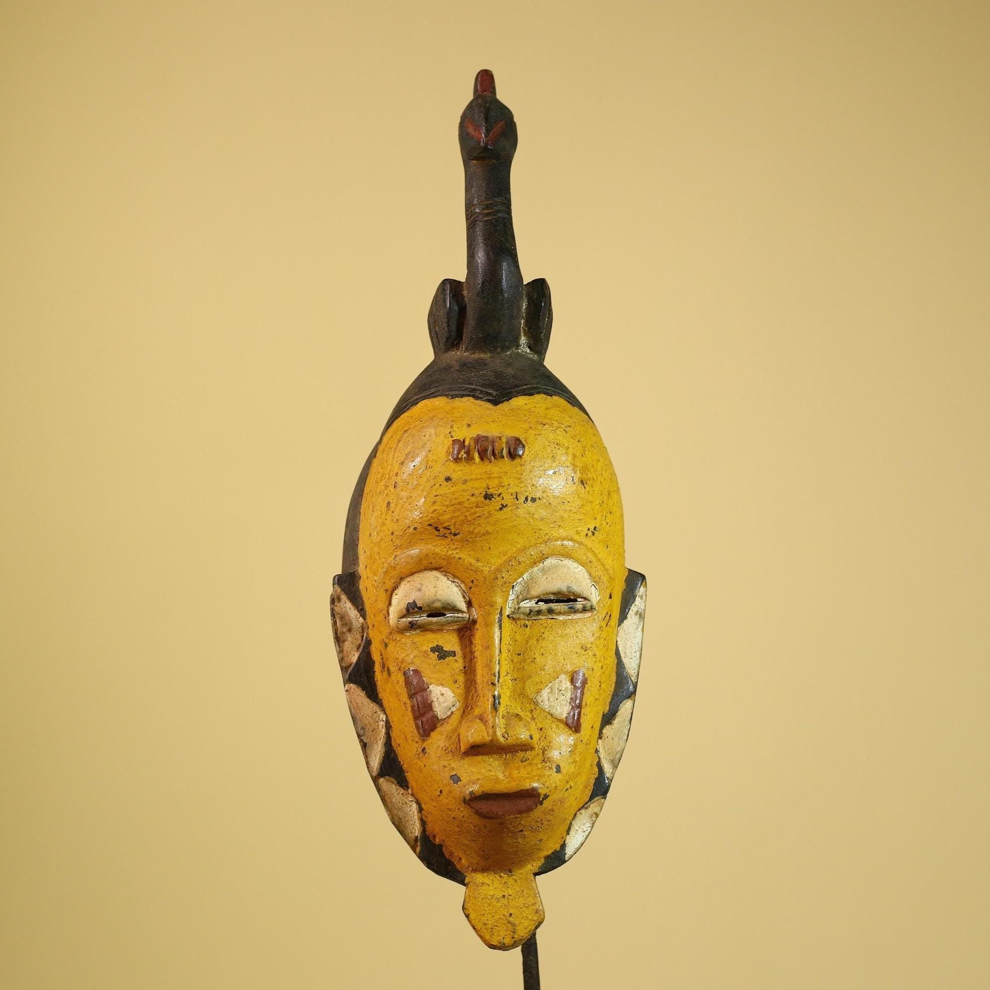 African Guro Mask Carved Wood Bird Crest Côte d’Ivoire Tribal Art Decor-G5934
